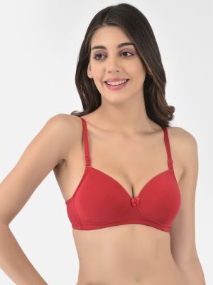 Buy Softline Butterfly Women's Cotton Wire Free Casual Full Coverage Bra  (2056_Ruby red_32C) at